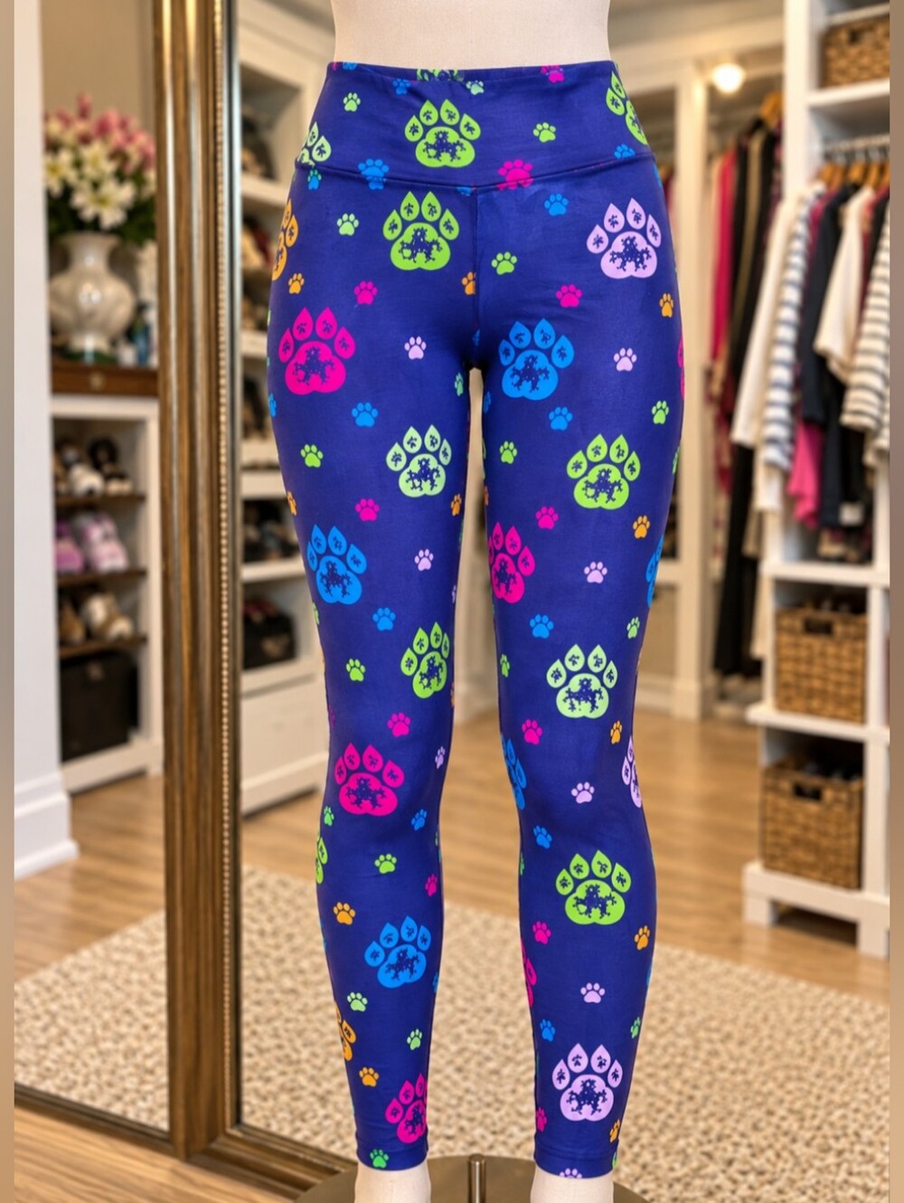 NWT Luv21 Dog Paw Print Leggings Blue Multicolor Women’s 2–10